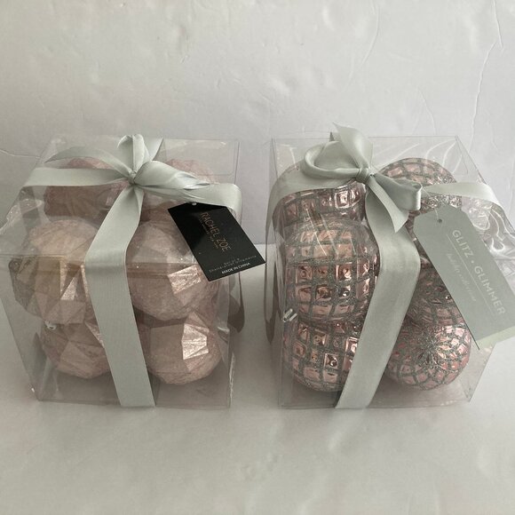 Rachel Zoe 2 Boxes of 8 Each Light Pink & Silver Ornaments New in Box - Picture 1 of 6